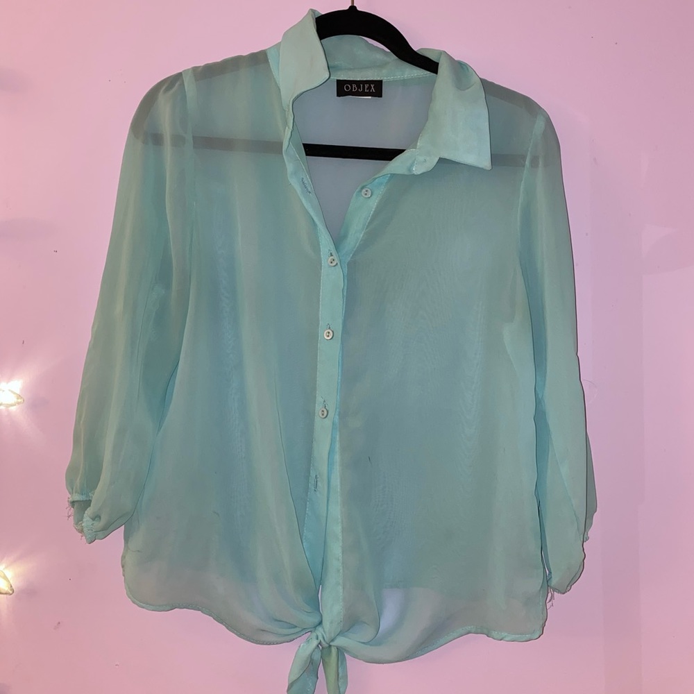 Sheer aqua blue blouse 💙
